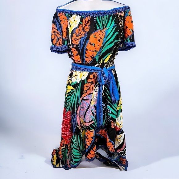 ✨ 3 for $25 ✨Flying Tomato Off The Shoulder Tropical Print Maxi Dress Size L - Picture 1 of 11